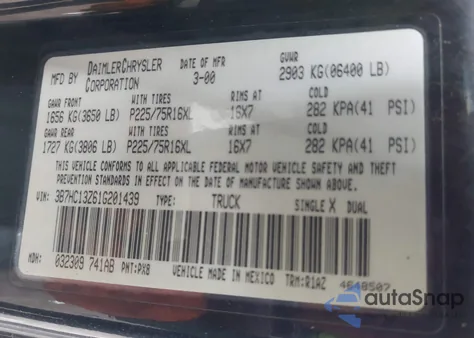 2001 Dodge Ram 1500 St из США, поврежденный, VIN 3B7HC13Z61G201439